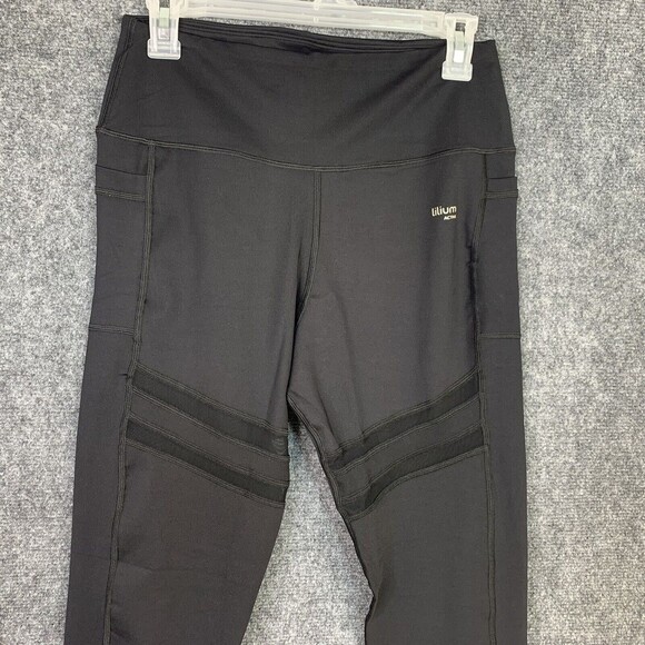 Lilium Active Black Yoga Stretch Pants Women XL Pockets & Mesh Inserts - Picture 2 of 10